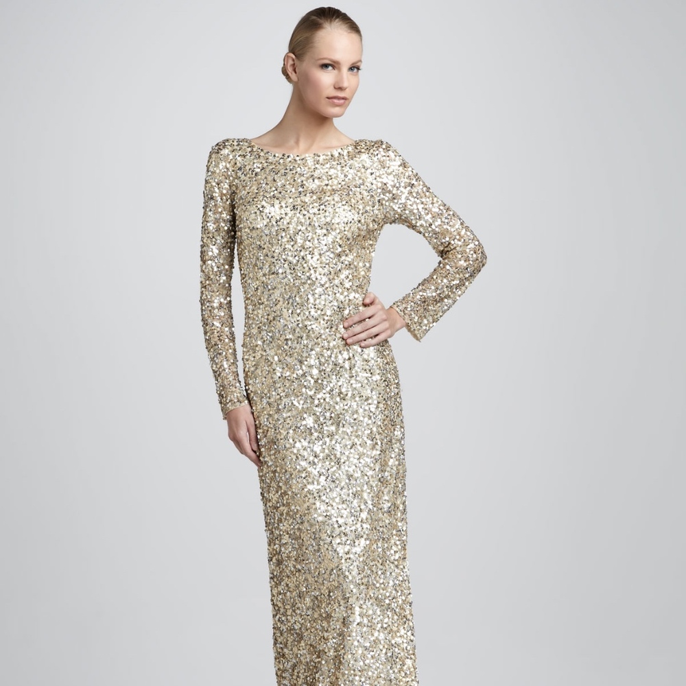 Aidan Mattox Gold Sequin Column Gown